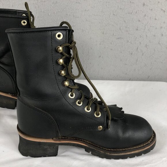 Georgia Boot  Women 7.5 Black Leather G3290 Work Grunge Punk Biker Rock Military - Picture 1 of 16